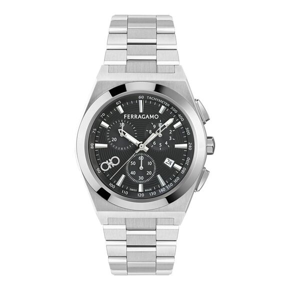 Ferragamo Vega Upper East Chrono Bracelet Watch Silver Mens